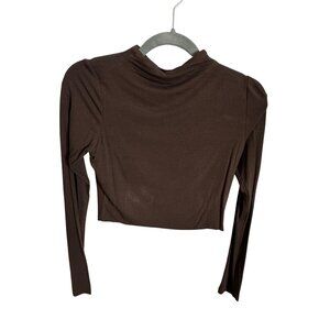 Naked Wardrobe Brown Long Sleeve Crop Top Large